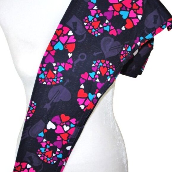 Skull Leggings OS One Size Hearts Black Red Pink Blue Purple TC 2-10 Lock Key - Picture 3 of 3